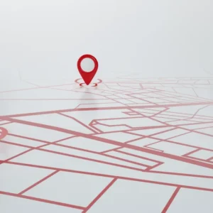 Full Service SEO - Extra Geo Add-on illustrated by 3 red markers on a red outline of a city map
