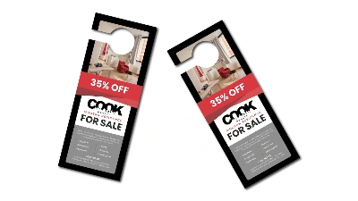 custom marketing flyer design: door hanger for sales event