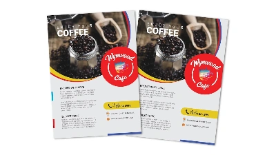 custom marketing flyer design: coffee shop branded, custom marketing flyer